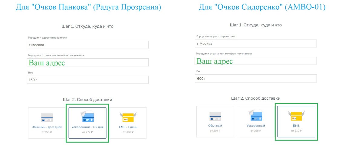 Очки Панкова и Сидоренко - стоимость и сроки доставки по почте